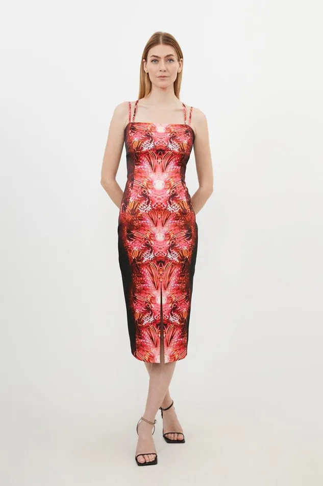 Dresses Women Karen Millen Tailored Abstract Floral Print Strappy Midi Dress Pink