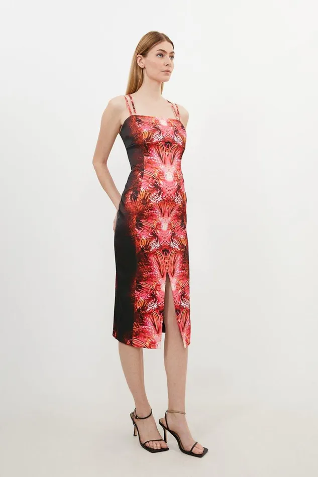 Dresses Women Karen Millen Tailored Abstract Floral Print Strappy Midi Dress Pink
