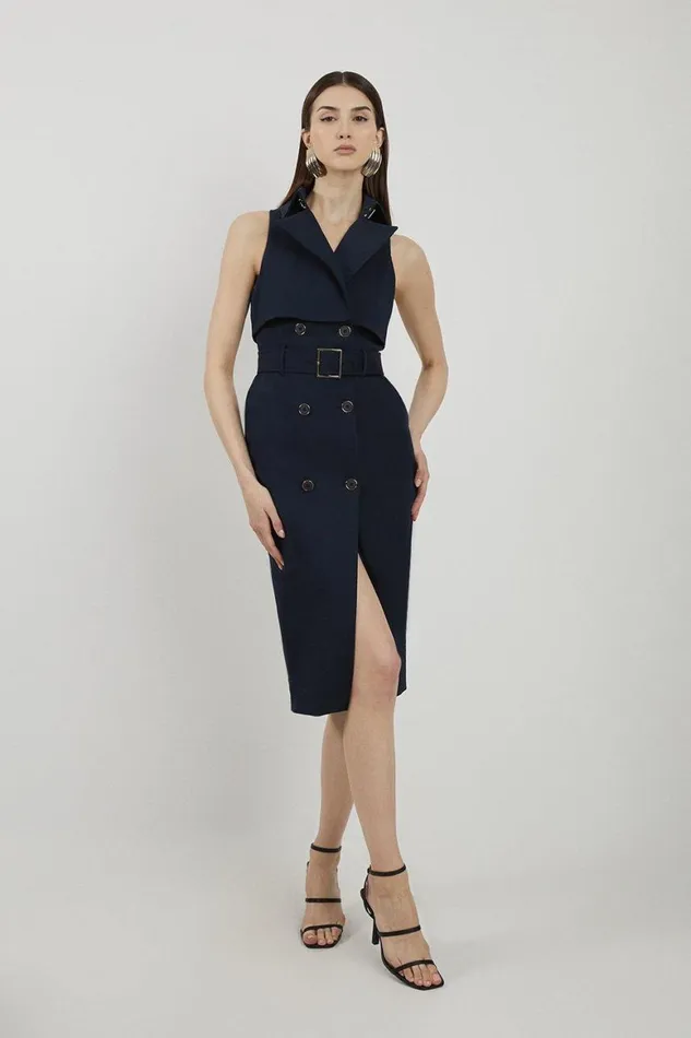 Dresses Women Karen Millen Tailored Cotton Double Breasted Storm Flap Detail Midi Shirt Dress Navy Dresses Women Karen Millen Tailored Cotton Double Breasted Storm Flap Detail Midi Shirt Dress Navy