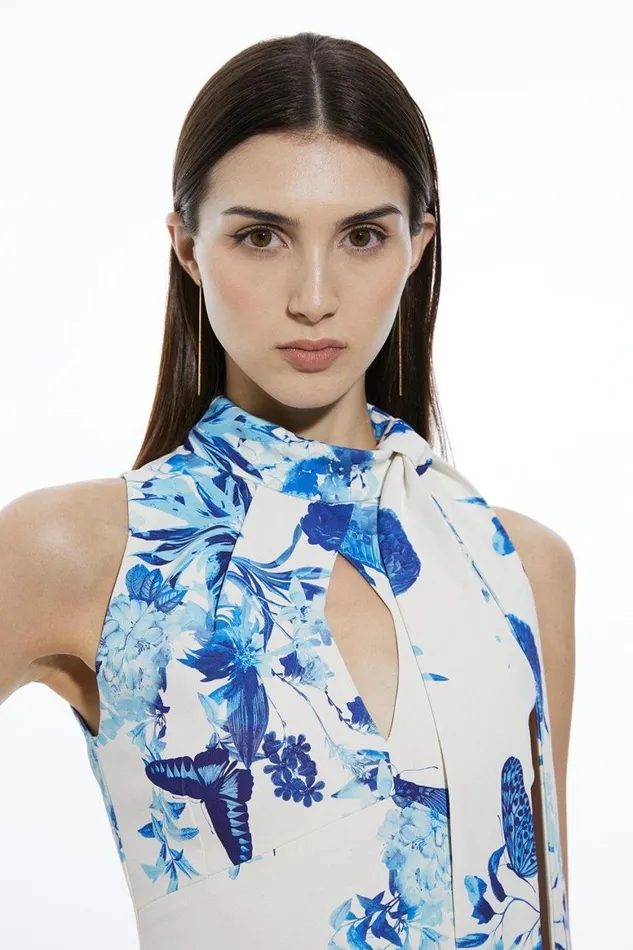 Dresses Women Karen Millen Tailored Crepe Butterfly Floral Neck Tie Midi Pencil Dress Floral