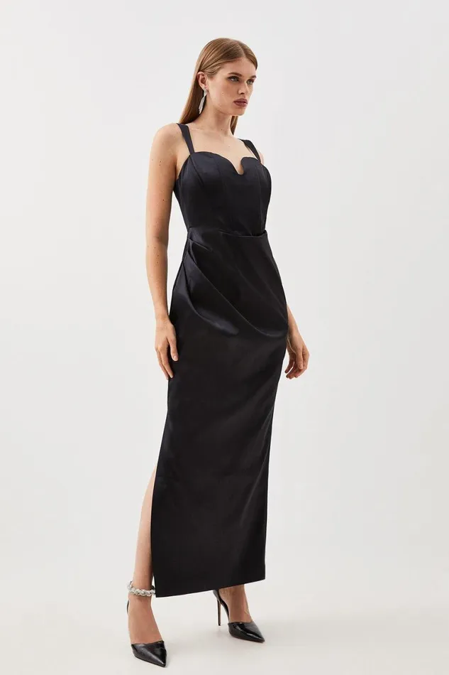 Dresses Women Karen Millen Tailored Italian Satin Corset Detail Sleeveless Maxi Dress Black Dresses Women Karen Millen Tailored Italian Satin Corset Detail Sleeveless Maxi Dress Black
