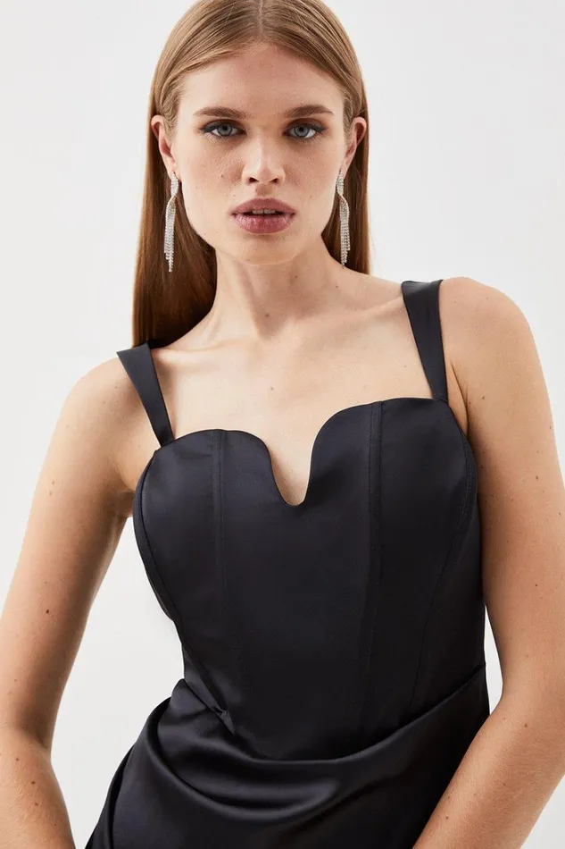 Dresses Women Karen Millen Tailored Italian Satin Corset Detail Sleeveless Maxi Dress Black