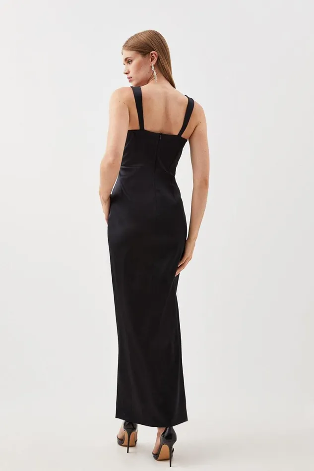 Dresses Women Karen Millen Tailored Italian Satin Corset Detail Sleeveless Maxi Dress Black