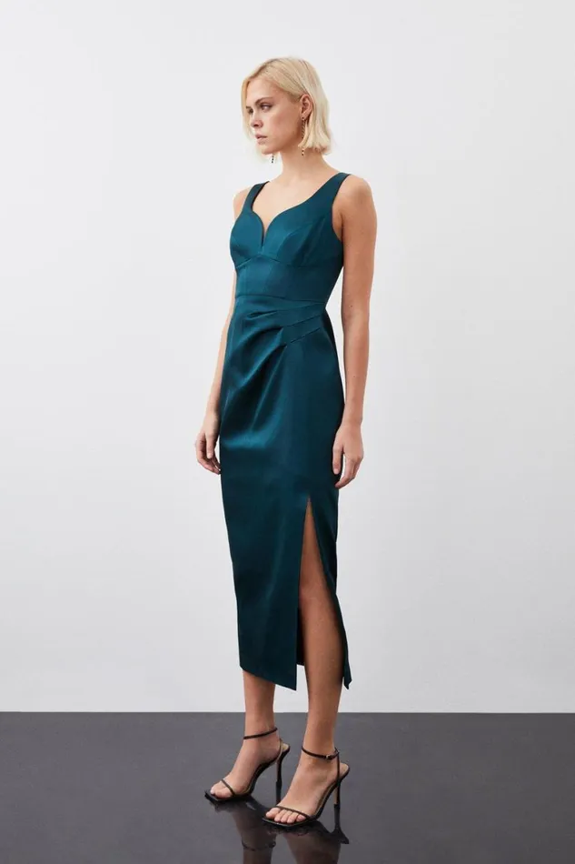 Dresses Women Karen Millen Tailored Italian Structured Satin Corset Detail Maxi Dress Emerald Dresses Women Karen Millen Tailored Italian Structured Satin Corset Detail Maxi Dress Emerald