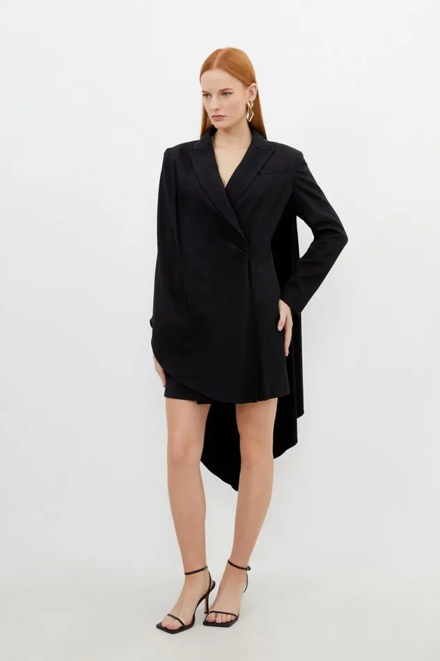 Dresses Women Karen Millen Tailored Polished Viscose Tuxedo Blazer Cape Dress Black