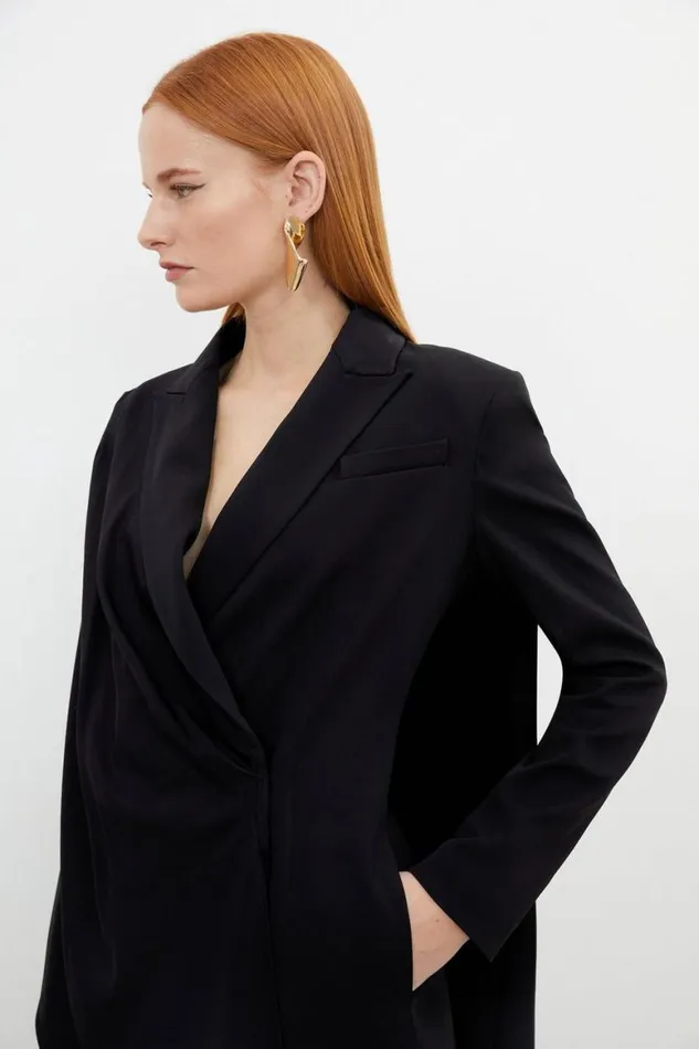 Dresses Women Karen Millen Tailored Polished Viscose Tuxedo Blazer Cape Dress Black