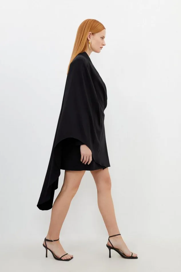 Dresses Women Karen Millen Tailored Polished Viscose Tuxedo Blazer Cape Dress Black