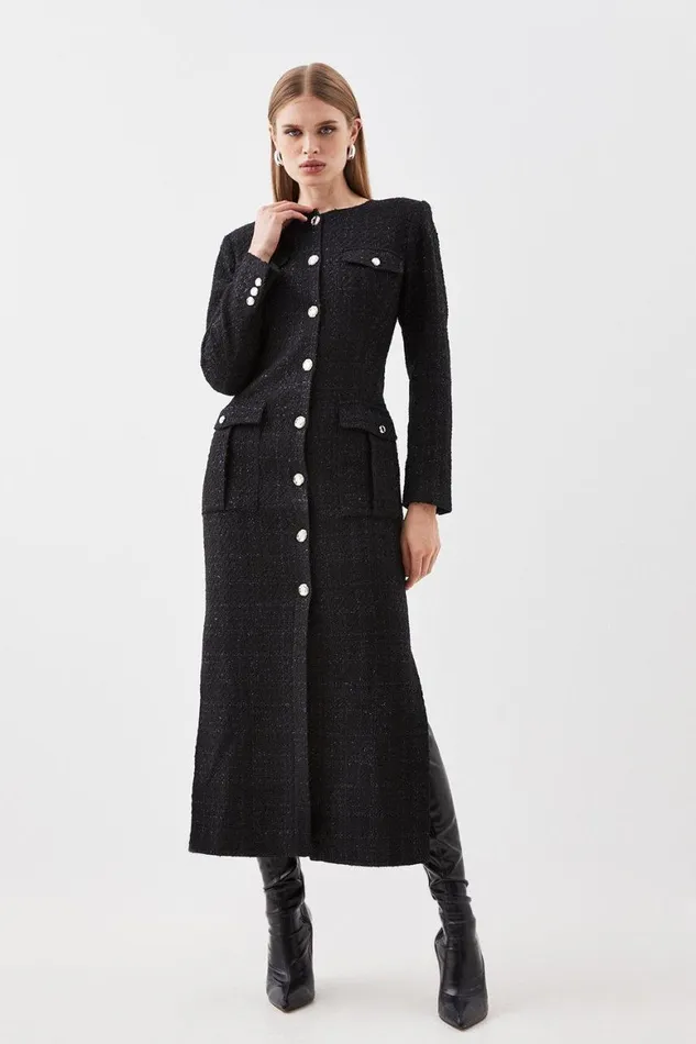 Dresses Women Karen Millen Tailored Sparkle Boucle Pocket Detail Long Sleeve Midi Dress Black Dresses Women Karen Millen Tailored Sparkle Boucle Pocket Detail Long Sleeve Midi Dress Black