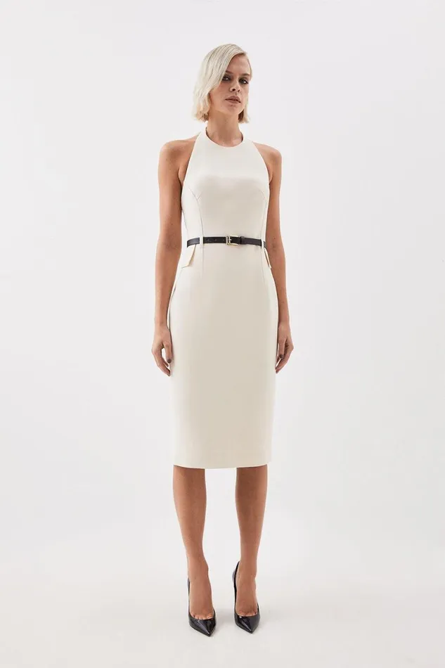 Dresses Women Karen Millen The Founder Compact Stretch Halter Neck Belted Midi Dress Cream Dresses Women Karen Millen The Founder Compact Stretch Halter Neck Belted Midi Dress Cream