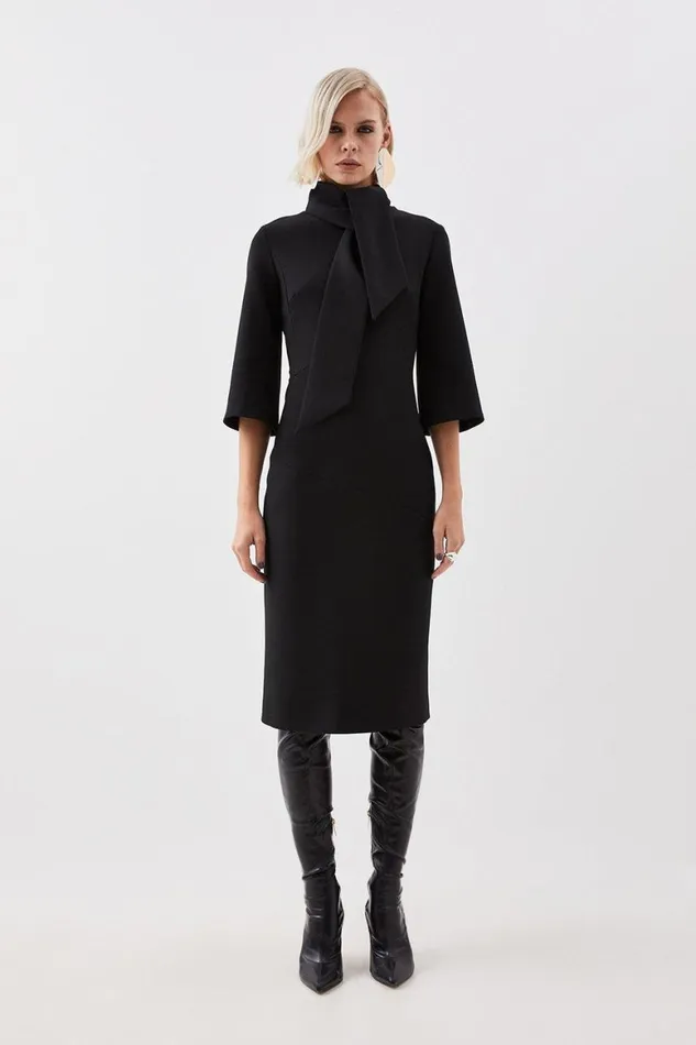 Dresses Women Karen Millen The Founder Tailored Compact Stretch Neck Tie Midi Pencil Dress Black Dresses Women Karen Millen The Founder Tailored Compact Stretch Neck Tie Midi Pencil Dress Black