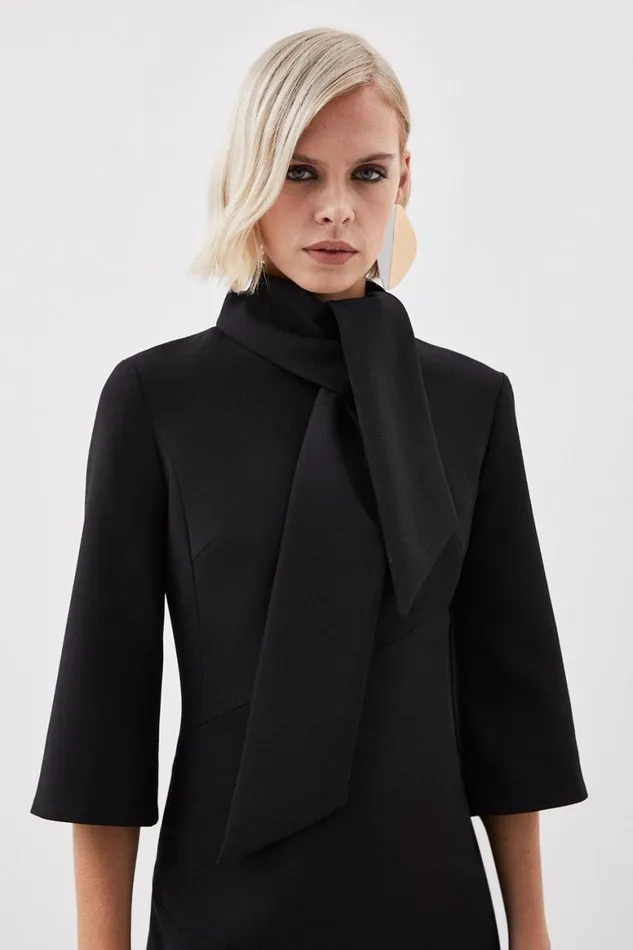 Dresses Women Karen Millen The Founder Tailored Compact Stretch Neck Tie Midi Pencil Dress Black