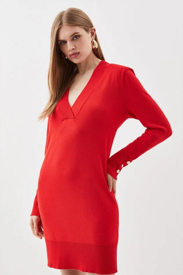 Dresses Women Karen Millen Viscose Blend V Neck Mini Dress Red