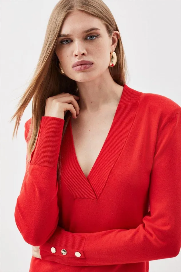 Dresses Women Karen Millen Viscose Blend V Neck Mini Dress Red