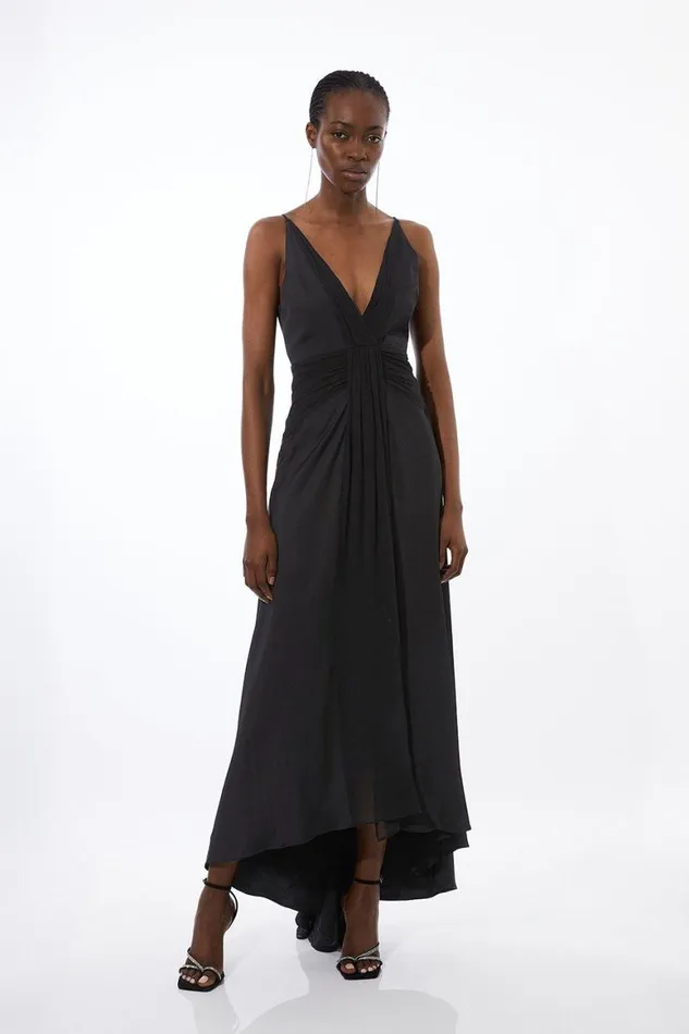 Dresses Women Karen Millen Viscose Georgette Woven Maxi Dress Black