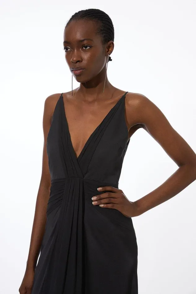 Dresses Women Karen Millen Viscose Georgette Woven Maxi Dress Black