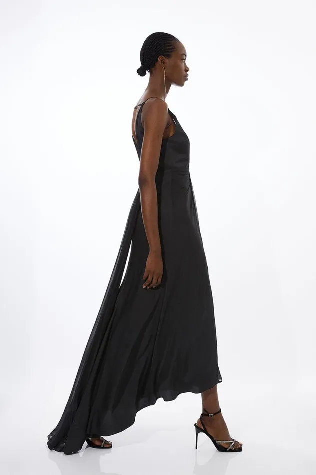 Dresses Women Karen Millen Viscose Georgette Woven Maxi Dress Black