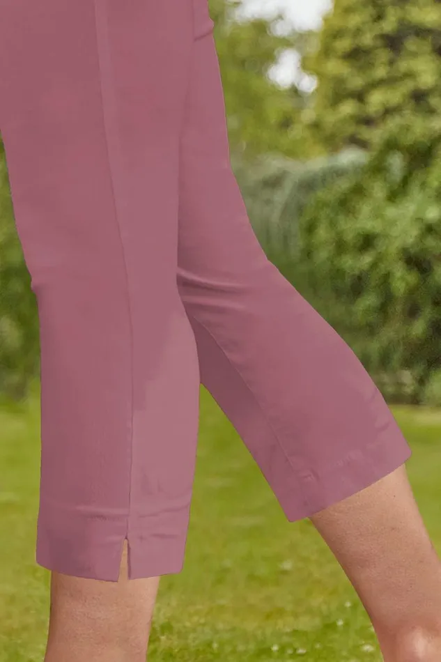 Dusky Pink Elastic Waist Stretch Cropped Trousers Women Roman Coords