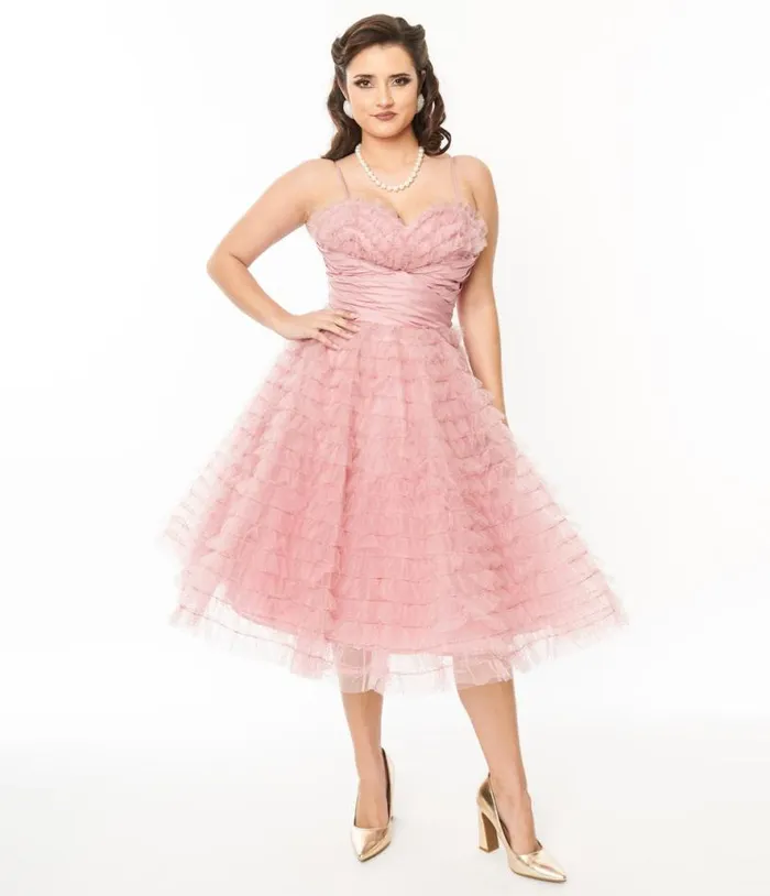 Dusty Rose Glitter Tulle Cupcake Swing Dress Dresses Unique Vintage Swing