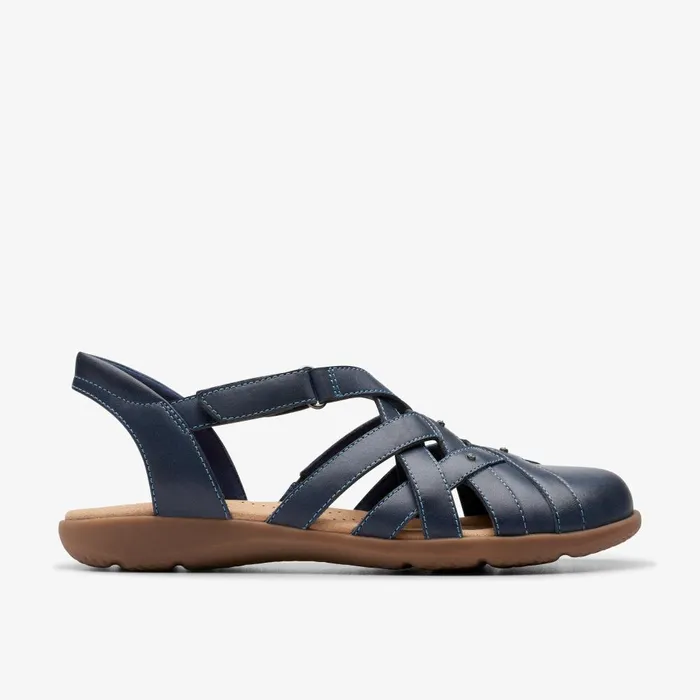 Elizabelle Sea Navy Leather Women Clarks Sandals and Flip Flops