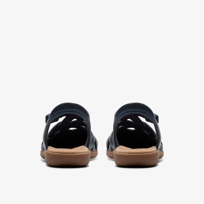Elizabelle Sea Navy Leather Women Clarks Sandals and Flip Flops