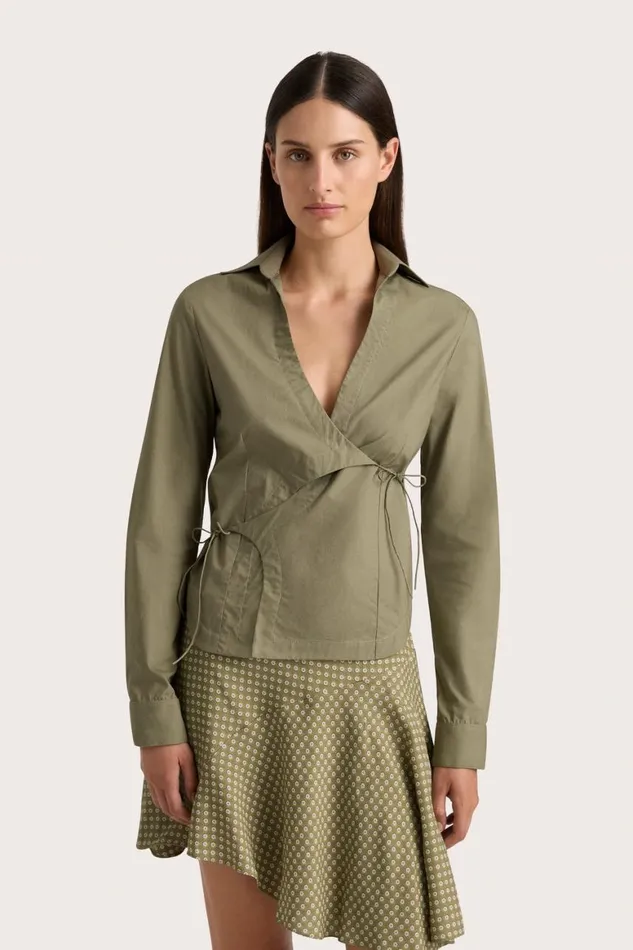 Faithfull The Brand Tops Baia Wrap Shirt Khaki 8211 Women Faithfull The Brand Tops Baia Wrap Shirt Khaki 8211 Women