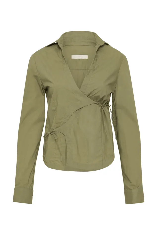 Faithfull The Brand Tops Baia Wrap Shirt Khaki 8211 Women Faithfull The Brand Tops Baia Wrap Shirt Khaki 8211 Women
