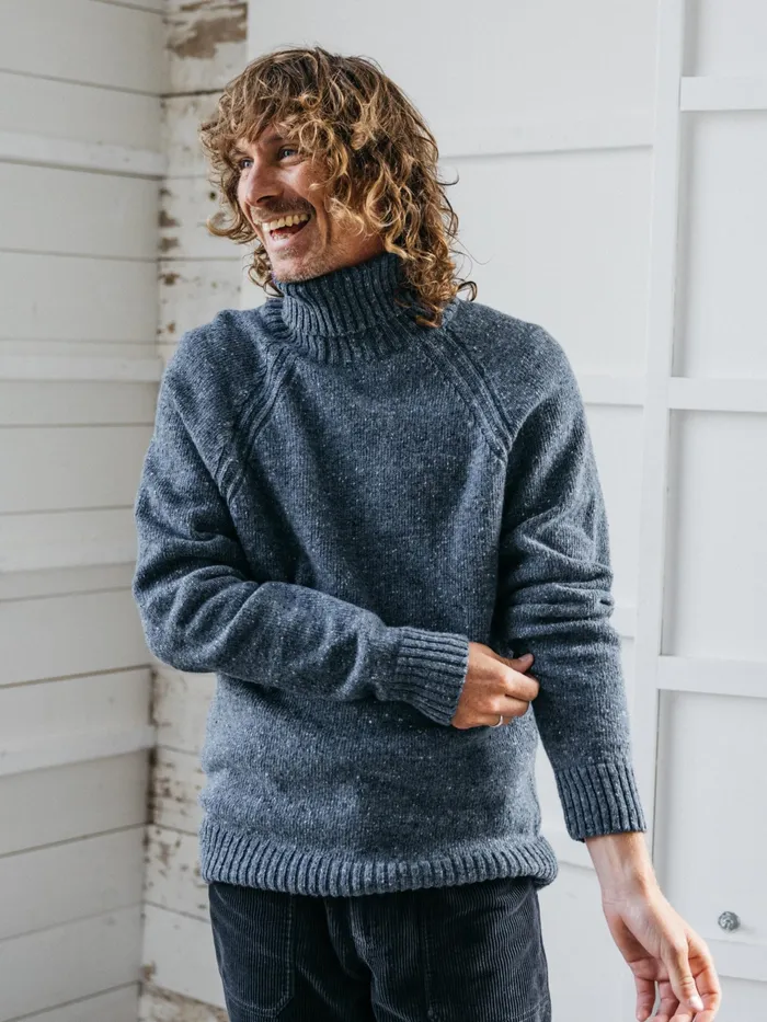 Finisterre Knitwear Men Furlong Roll Neck Sweater Indigo