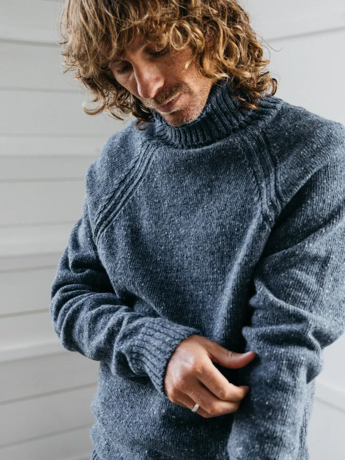 Finisterre Knitwear Men Furlong Roll Neck Sweater Indigo