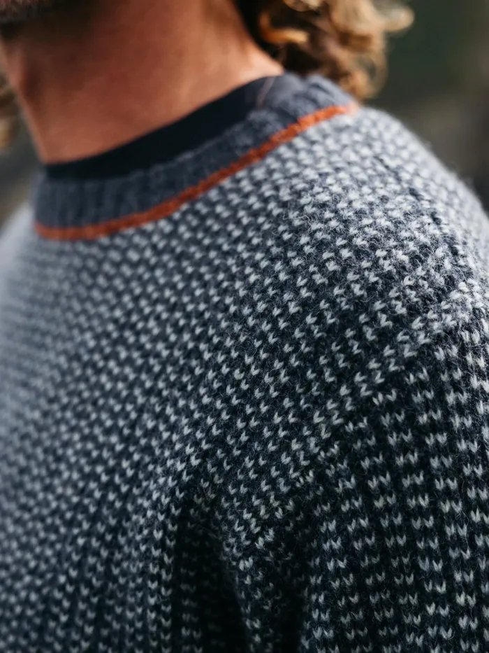 Finisterre Knitwear Men Selfost Nordic Patterned Crew Sweater Navyskydark Rosewood