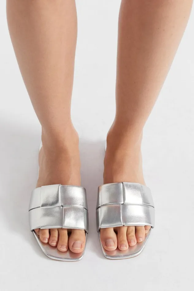 Flats Woman Seed Heritage Rachel Leather Slide Silver