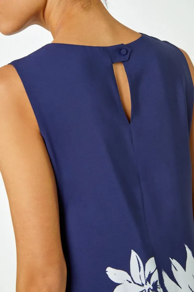 Floral Print Sleeveless Shift Dress Women Roman Dresses