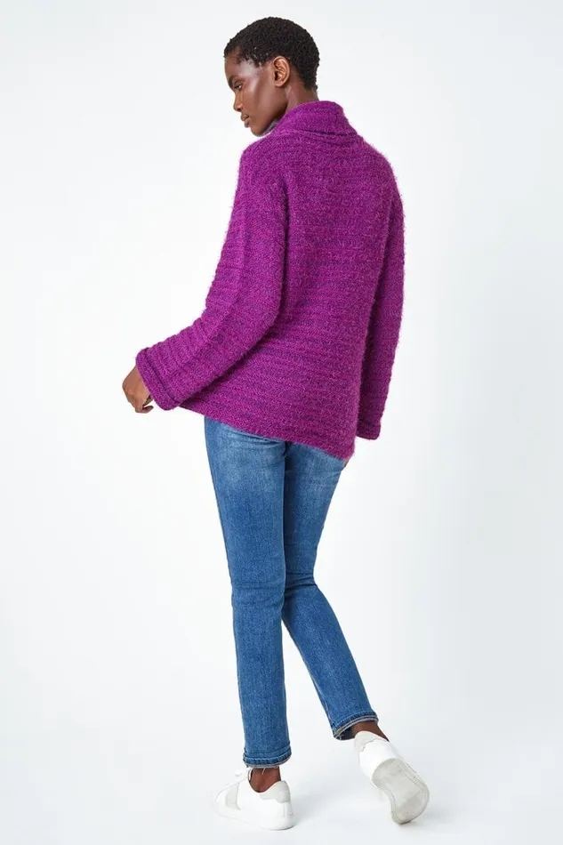 Fuchsia Fluffy Roll Neck Jumper Women Roman Knitwear