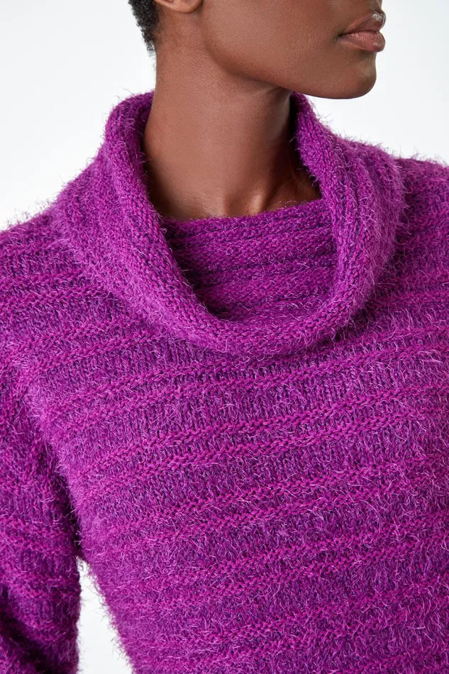 Fuchsia Fluffy Roll Neck Jumper Women Roman Knitwear