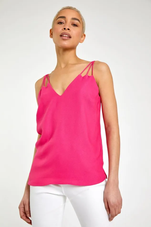Fuchsia Plain Strap Detail Vest Top Women Roman Tops