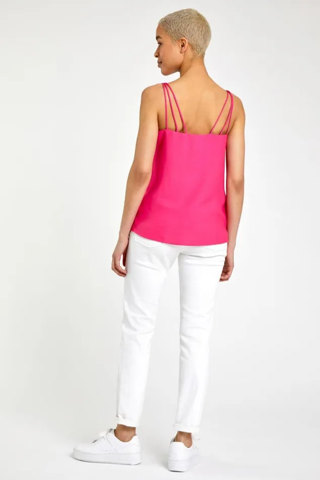 Fuchsia Plain Strap Detail Vest Top Women Roman Tops