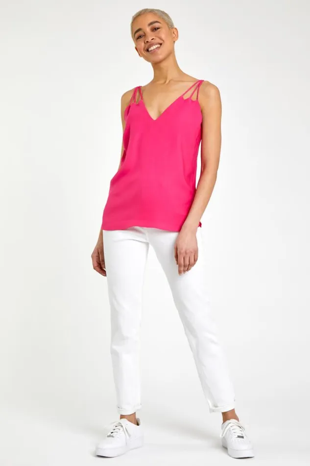 Fuchsia Plain Strap Detail Vest Top Women Roman Tops