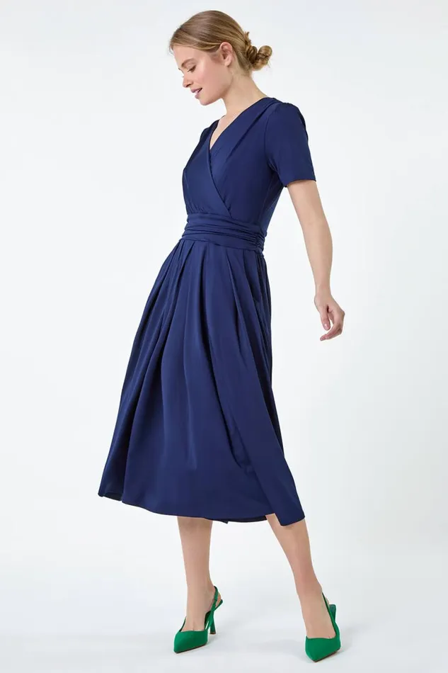 Gathered Wrap Stretch Midi Dress Women Roman Dresses