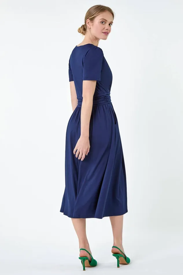 Gathered Wrap Stretch Midi Dress Women Roman Dresses