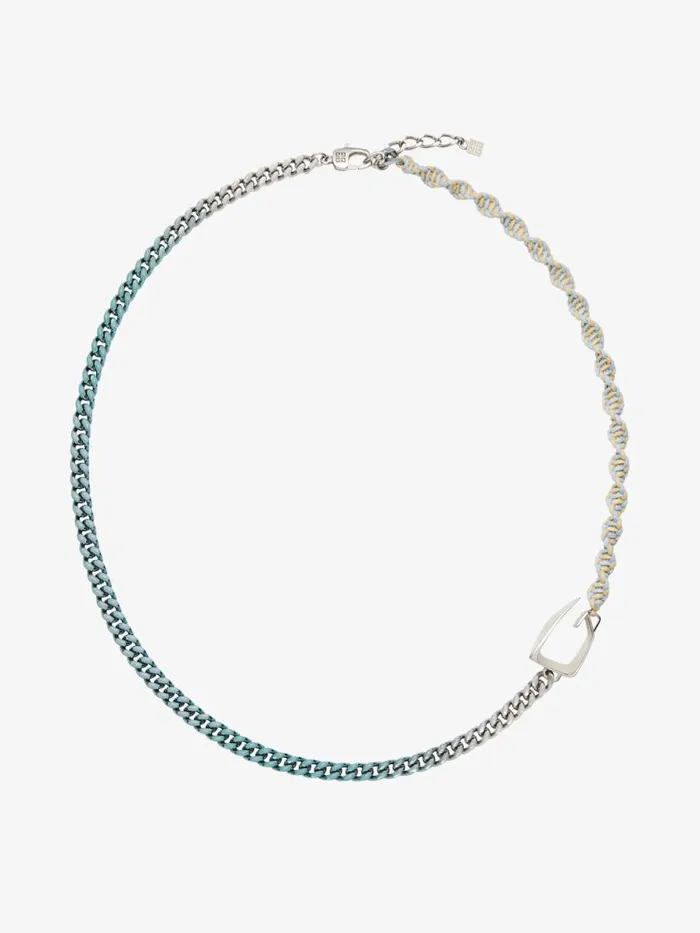 Giv Cut Necklace In Metal Enamel And Woven Cotton Sky Blue Men Givenchy Jewelry