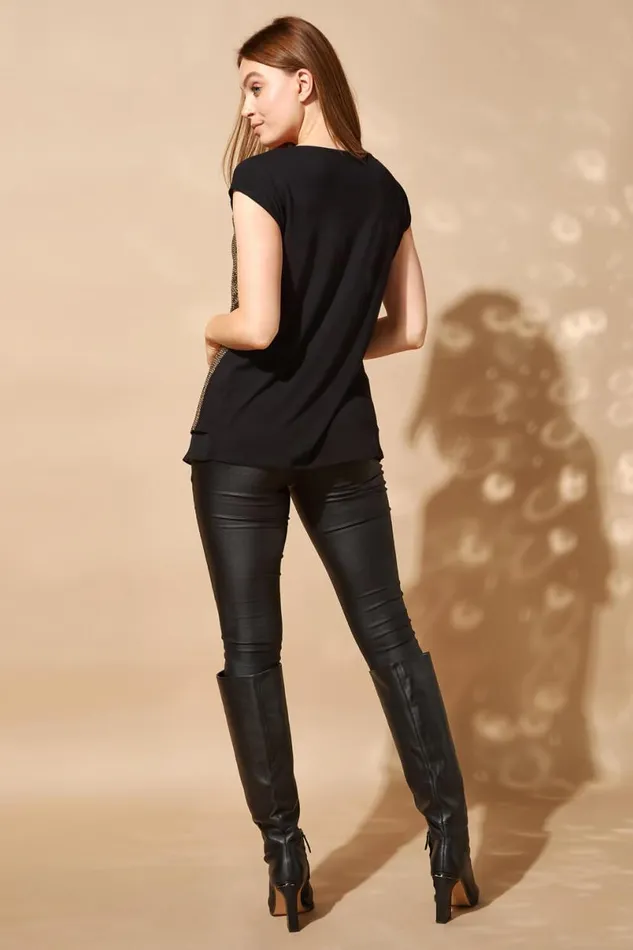 Gold Chiffon Yoke Sequin Top Women Roman Tops