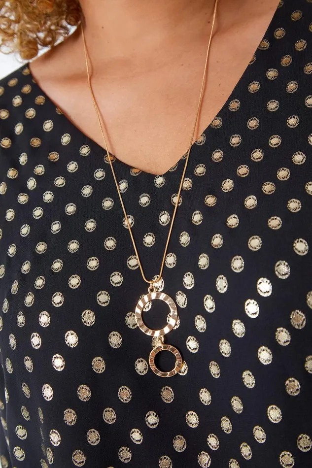 Gold Curve Metallic Spot Chiffon Necklace Tunic Top Women Roman Tops