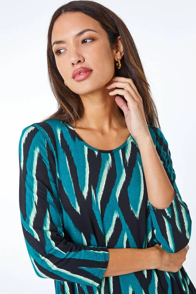 Green Animal Swing Stretch Tunic Top Women Roman Tops