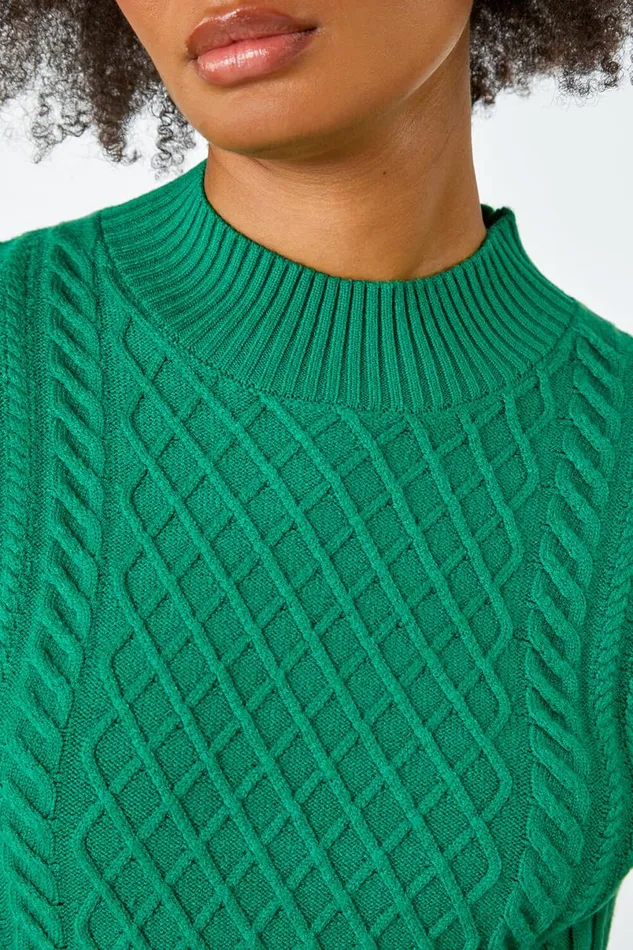 Green Cable Knit Midi Jumper Dress Women Roman Dresses