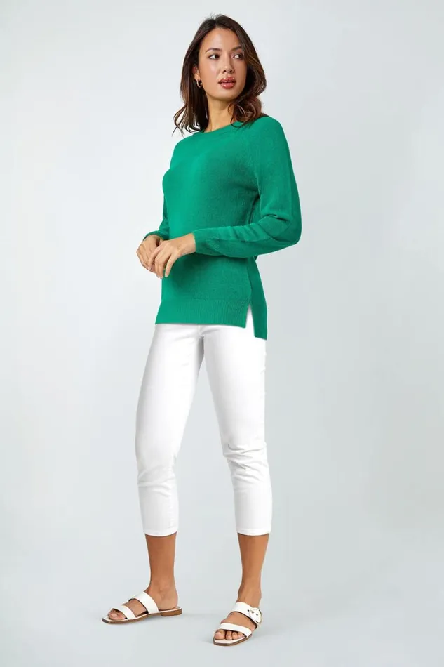 Green Plain Soft Crew Neck Jumper Women Roman Knitwear