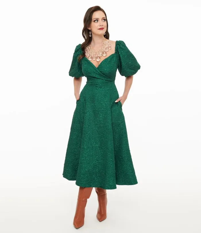 Green Textured Goddress Behavior Midi Dress Dresses Unique Vintage Pocket Dresses