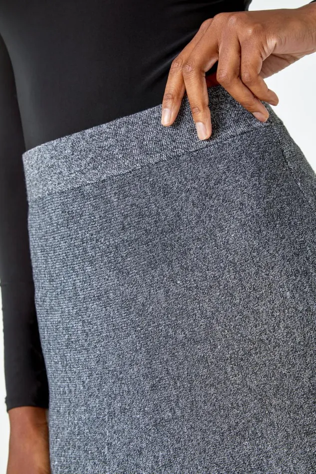 Grey Knitted Elastic Waist A Line Midi Skirt Women Roman Occasionwear