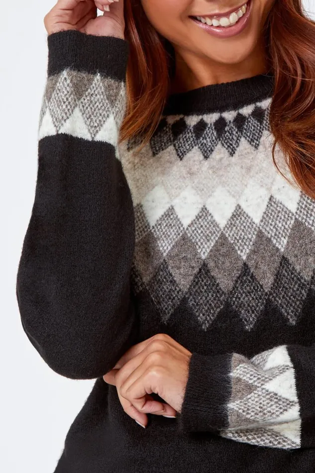 Grey Petite Diamond Print Jumper Women Roman Knitwear