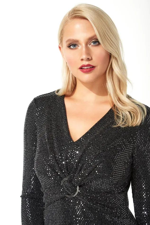 Grey Sparkle Twist Front Midi Dress Women Roman Dresses