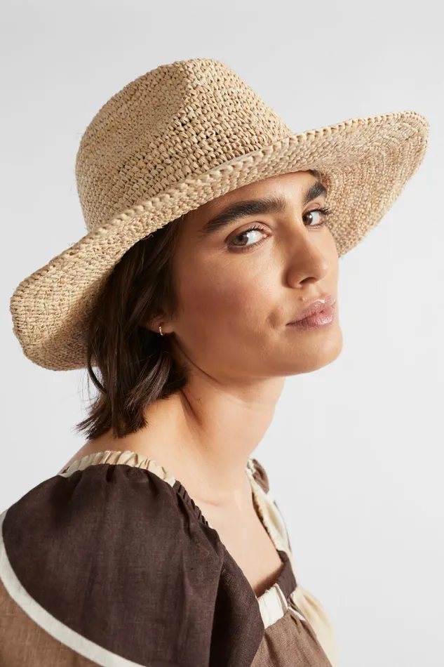 Hats and Gloves Woman Seed Heritage Raffia Fedora Stone