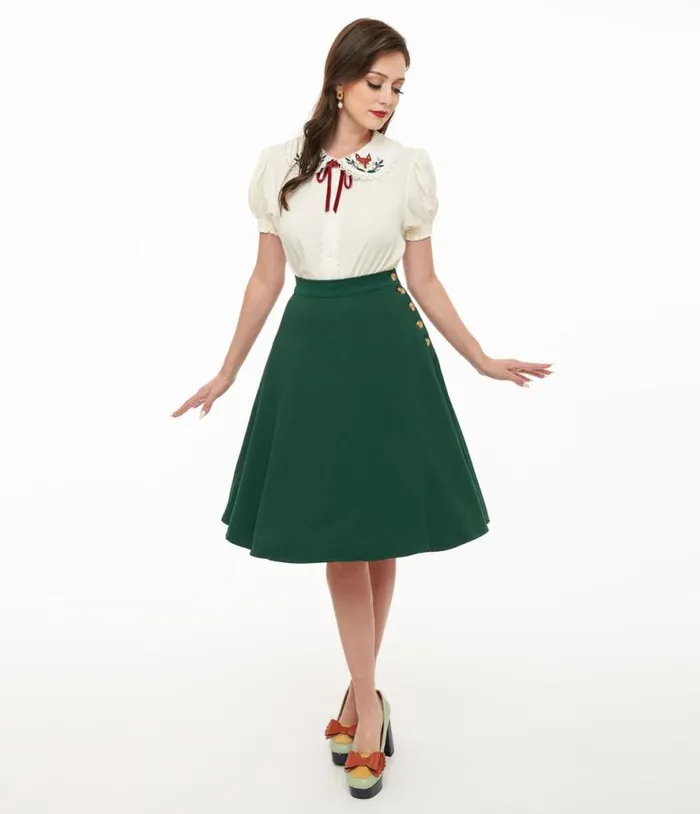 Hell Bunny 1950s Green Ravenwood Swing Skirt Clothing Unique Vintage Skirts